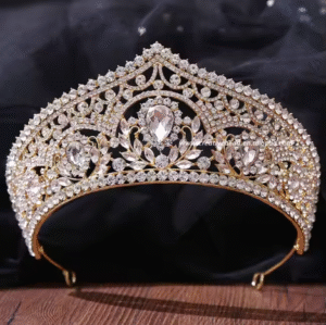 Corona de novia dorada con cristales para novia o 15 años estilo imperial
